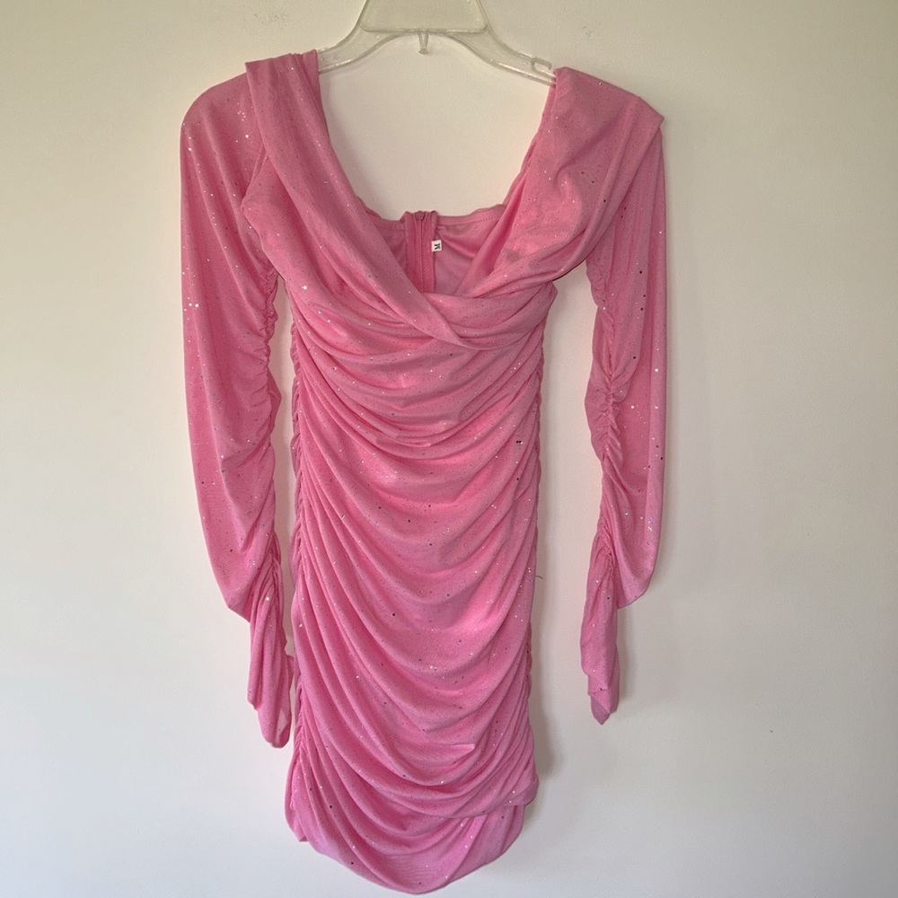 Shein pink silver glitter, toile bodycon mini dress, Barbiecore, size M, EUC
